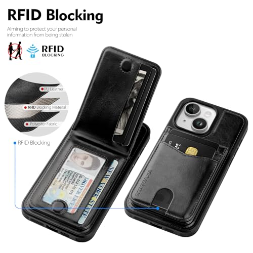 SkyEagle for iPhone 15 Wallet Case with Card Holder,Black - color: Black, size: iPhone 15 - 6.1"