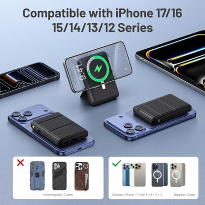 Azmuth for MagSafe Portable Charger, 10000mAh Magnetic Power Bank | 20W PD Fast Charging Magnetic Travel Charger with Dual USB-C LED Display for iPhone 17/16/15/14/13/12 Series - color: Black