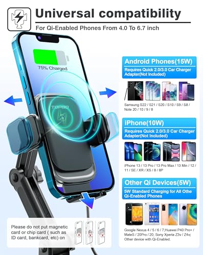 [Upgraded] TOPGO Cup Phone Mount Wireless Charger,Universal Cell Phone Holder Car Charger Wireless-Charger-Cup-Phone-Holder Fast Charging for iPhone16/16 Pro/16 Pro Max, Samsung Galaxy - Black