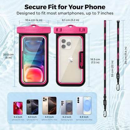 SEAWAG Next Waterproof Phone Pouch, IPX8 Dry Bag for iPhone 16 15 14 13 Pro Max & Samsung Galaxy S25 S24 — Underwater Case, Full Touchscreen, Lanyard, Beach Pool Snorkeling, 1 Pack Pink - color: 1Pack Pink