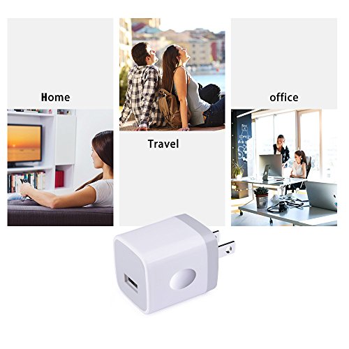 Single Port USB Charger,1A 5V Wall Plug USB Power Adapter 5 Pack for iPhone - color: 5-White
