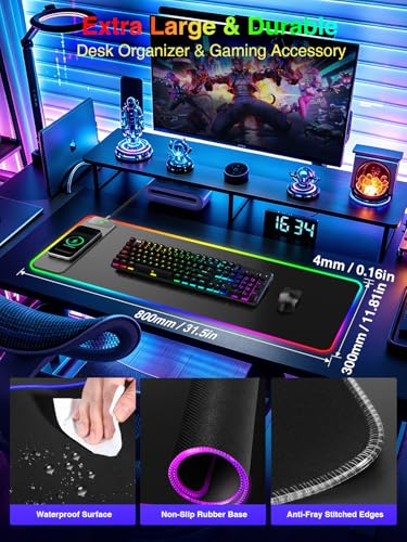 Wireless Charging Mouse Pad Gaming, 31.5"x11.8" Large Desk Mat, Waterproof - color: RGB-31.5"x11.8"