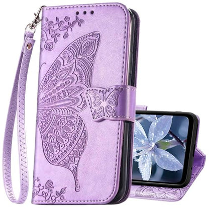 for Samsung Galaxy A17 5G Phone Case Wallet,Lavender | Butterfly Embossed PU Leather, Credit Card Holders, Wrist Strap, Magnetic Closure, Flip Protective Purse Cover for Women Men - color: Lavender