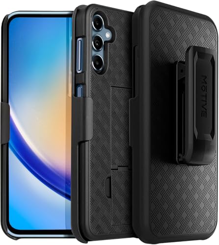 MOTIVE for Samsung Galaxy A54 Case with Belt Clip, Rigid, Kickstand | 6.4" | Ranger v1 Series, Black, 360° holster, open-top/open-bottom port access, textured grip, slim design - size: A54