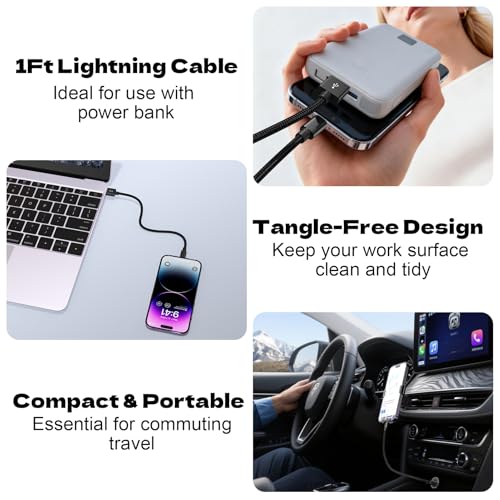 2 Pack Short iPhone Charger 1ft, USB Lightning Cable 1 Foot for iPhone 14-5 - size: 1 FT