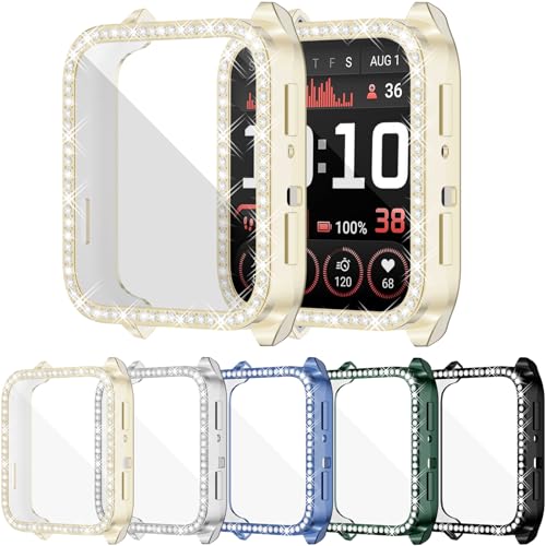 RICHONE [5 Pack] Bling Screen Protector Compatible with Venu X1 GPS Smartwatch Case, Full Protective Cover for Garmin Venu X1 Flexible TPU Rhinestone Screen Bumper (Gold,Green,Blue,Black,Silver)