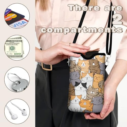 Universal Phone Sleeve Pouch with Crossbody Strap 7.6 X 4.3 Inches Shockproof Water Resistant Mobile Protection Bag-Cats Neoprene Phone Pouch Bag - color: Cats-Phone Pouch