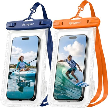 Rynapac IPX8 Waterproof Phone Pouch - 8.5in, 2 Pack Waterproof Phone Case for iPhone 17 16 15 Pro Max, Galaxy S26 S25 Ultra, Cellphone Dry Bag with Lanyard for Beach Vacation Travel Cruise Essentials - color: [Orange + Navy]