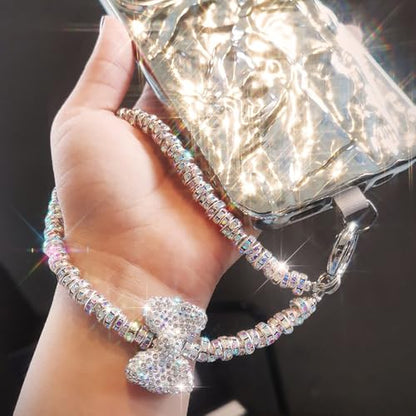 Luxury Diamond Phone Wrist Strap Phone Lanyard With Phone Tether Tab, Shiny Rhinestone Phone Chain Phone Charm Phone Strap Wrist Lanyard for Keys Bow keychain Wristlet Cell Phone Lanyards for Women