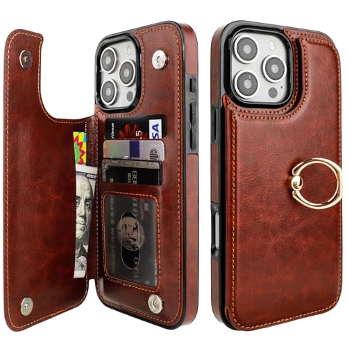 ONETOP for iPhone 16 Pro Max Wallet Case with Credit Card Holder,Brown - color: Brown