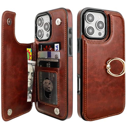ONETOP for iPhone 16 Pro Max Wallet Case with Credit Card Holder,Brown - color: Brown