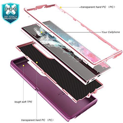 YmhxcY for Galaxy S22 Ultra Case with Self Healing Flexible TPU Film[2 Pack] and Lens Protective Film[2 Pack], Heavy Protection Cover for Galaxy S22 Ultra （6.8“）-Wine Red and Rose Pink - color: Wine red and rose pink