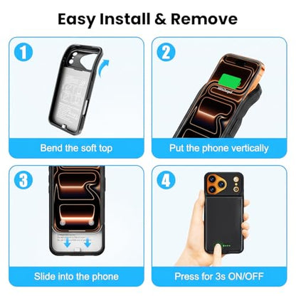 BOPPS Battery Case for iPhone 17 Pro Max 【Support Carplay 】 Powerful 8500mAh Portable Charger Case 360°Protection Rechargeable Extended Charging case for iPhone 17 Pro Max 6.9inch，Black