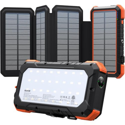 BLAVOR Solar Power Bank 20,000mAh Portable Charger with 4 Foldable Panels