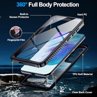 xiwxi for Samsung Galaxy S21 FE Case Waterproof,[IPX8 Underwater Case][Full Body Shockproof & Military Dropproof] Clear Sound Quality Built-in Screen Protector for Samsung S21 FE 6.4 inch-Black - size: For Samsung S21 FE-6.4"