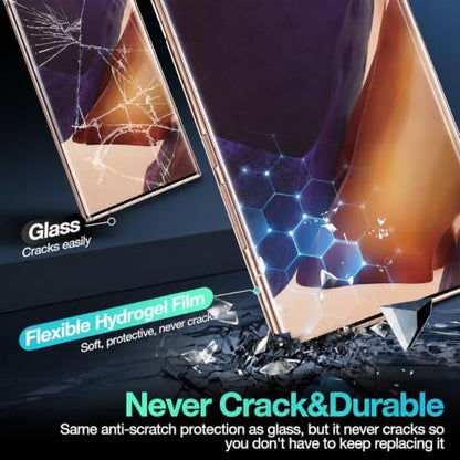 JZG 2 Pack Screen Protectors for Samsung Galaxy Note 20 Ultra with 2 Pack Camera Lens Protectors, Flexible Film, Ultrasonic Fingerprint Compatible, Full Coverage, No Edge Lifting