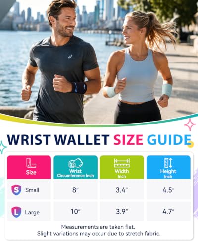 NEWZILL Wrist Wallet Wristband with Zipper for Men & Women, Cotton - color: Black, size: Small