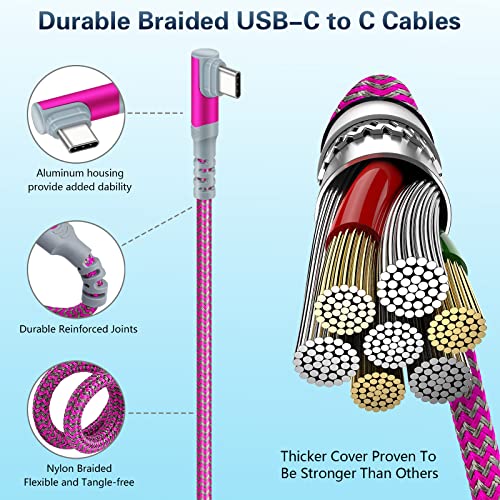 5-Pack USB C to USB C Cable 10FT Right Angle USB C Extra Long Cord - color: Blue-Green-Purple-Rose-Black