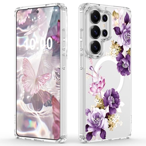 Designed for Samsung Galaxy S26 Ultra Case Magnetic Clear with Big Flower Shockproof Protective Phone Case Cover for Women Girls - color: Big Flower, size: s26 ultra case