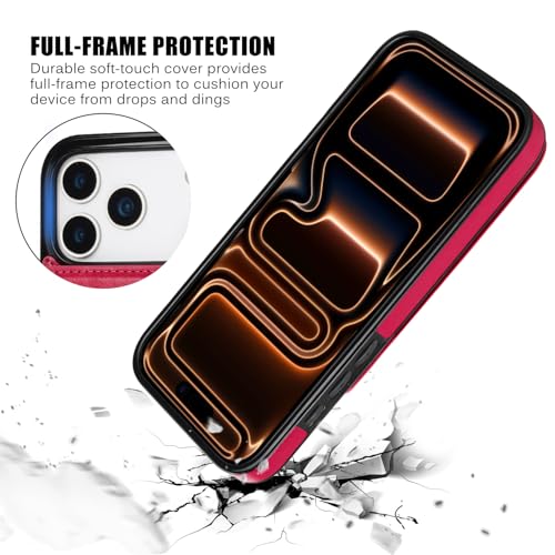 for iPhone 17 Pro Max Wallet Case with Screen Protector, Slim PU Leather Protective Case with Card Holder[RFID Blocking] Kickstand Cover 6.9“-Rose Red - color: Rose Red