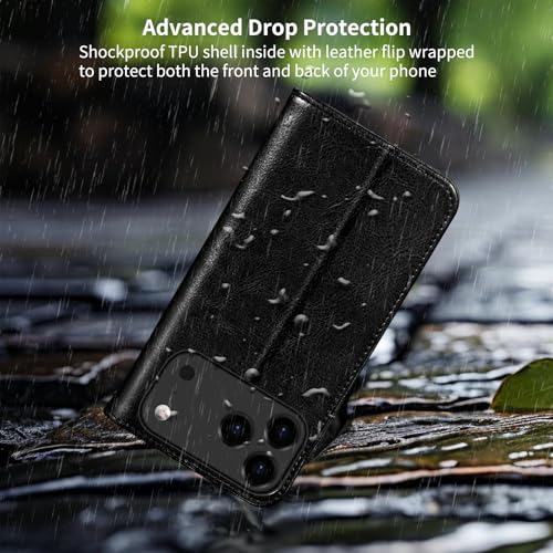 Belemay Leather Wallet Case Compatible with iPhone 17 Pro Max, Premium Cowhide Leather Two-Tone Effect, RFID Blocking Card Holders, Shockproof TPU Shell, Kickstand, Protective Flip Cover, 6.9", Black - color: Black, size: iPhone 17 Pro Max