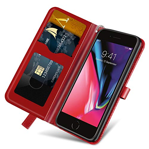 Wallet Case for iPhone 7 Plus/iPhone 8 Plus with Card Holder/Slot,PU Leather Flip Folio Shell [Magnetic Closure][Wrist Strap][Kickstand] Shockproof Cover Fit iPhone 7 Plus / 8 Plus Red - color: Red, size: iPhone 7 Plus / iPhone 8 Plus (5.5 inch)
