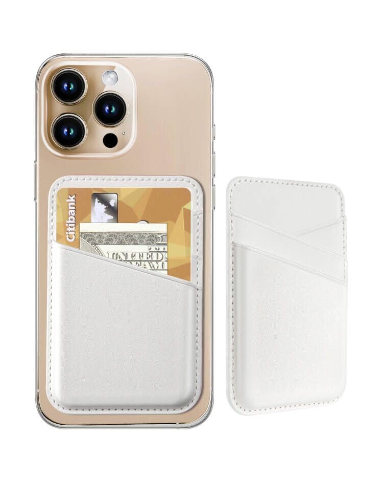 Senose White Phone Wallet, Leather Cell Wallet Stick on, Ultra Slim Credit Card Holder for Phone Case, Card Holder for Back of Phone Compatible for iPhone, Samsung, and Android - 1 Pack - color: White-1Pack