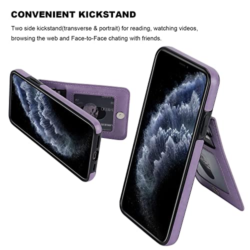 KIHUWEY for iPhone 11 Pro Max Wallet Case Card Holder Kickstand, Purple | Credit Card Slots, PU Leather, Magnetic Clasp, Flip Heavy Duty Protection Cover for Men and Women - color: Purple