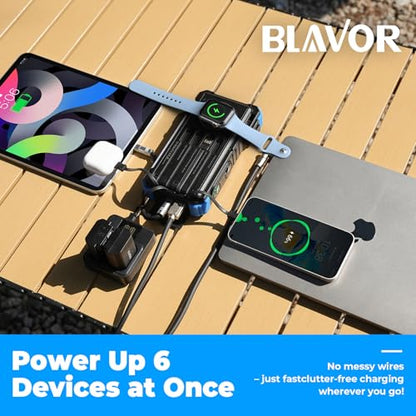 BLAVOR Solar Power Bank 20000mAh, Wireless Charger for Phones & Apple Watch - color: Blue