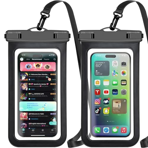 Waterproof Phone Pouch,2 Pack Black Phone Waterproof Case,Cell Phone Dry Bag,Protection Level: IP68,Beach Cruise for Apple iPhone,Samsung,and More,Lanyard Included,(Fits Up to 8.3”),Black - color: Multicolor,B,Black