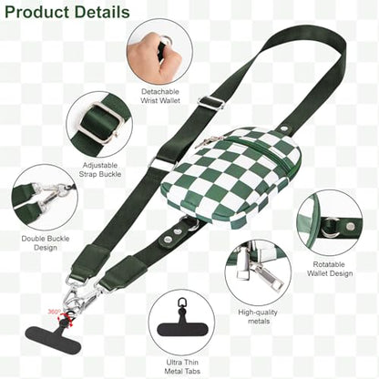 3-in-1 Clip And Go Phone Strap Crossbody With Detachable Wallet, RFID Blocking, Adjustable Anti-Theft Phone Lanyard - color: Green