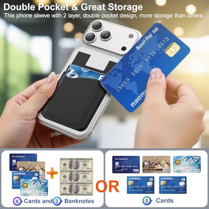 Sticky Card Holder for Back of Phone,3Pack Adhesive Phone Card Holder - color: Black x3