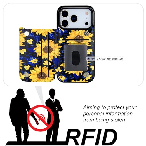 HAOPINSH Wallet Case with Card Holder for iPhone 17 Pro, Blooming Sunflowers Pattern Back Flip Folio PU Leather Kickstand Card Slots Case, Double Magnetic Clasp Shockproof 6.3" - color: Blooming Sunflowers