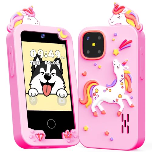 Kids Smart Phone Toy for Age 3-9, Christmas Birthday Gift for Girls Age 3 4 5 6 7 8 9, Kids Play Phone with Music, Dual Camera Games, 8G Card, Preschool Learning Toy - color: Peach Pink