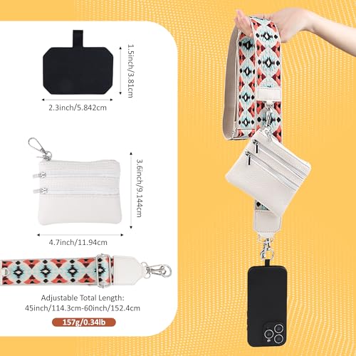 BARGIFTS Clip and Go Strap for Phone with Wallet Crossbody, Cell Phone Lanyard with Zippered Pouch, Adjustable Phone Strap Crossbody with Wallet - color: A-Blue&White