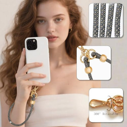 Crystal Phone Lanyard Crossbody and Wrist Strap Lanyard Rhinestone Anti-Theft Phone Strap Phone Neck Strap for Women - color: Grey