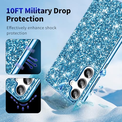 S25 FE Glitter Case for Samsung Galaxy S25 FE 5G Phone Case for Women Girls, Slim Ultra Thin Matte Back Shockproof Protective Cover for Samsung S25 FE 5G, Crystal Bling Case, 2025 (Blue) - color: Blue