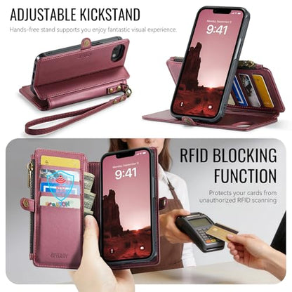 for iPhone 17E - Phone Case Wallet Magnetic Detachable, Burgundy - color: Burgundy, size: iPhone 17e