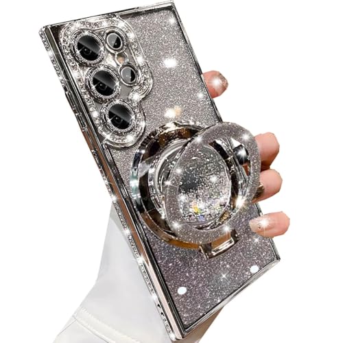 Changjia for Samsung Galaxy S26 Ultra Glitter Kickstand Case,Cute Bling Sparkly Diamond Rhinestone with Camera Lens Protector Liquid Ring Stand Women Girls Clear Phone Case for Galaxy S26 Ultra,Silver - color: Silver