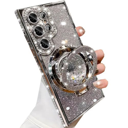 Changjia for Samsung Galaxy S26 Ultra Glitter Kickstand Case,Cute Bling Sparkly Diamond Rhinestone with Camera Lens Protector Liquid Ring Stand Women Girls Clear Phone Case for Galaxy S26 Ultra,Silver - color: Silver