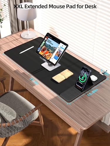 Mouse Pad with Magnetic Wireless Charger & Adjustable Phone Stand - color: Black-Magnetic Stand-31.5"x15.8"-Right