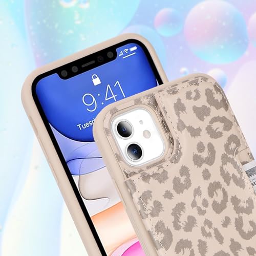iCoverCase Compatible with iPhone 11 Case with Card Holder, Wallet Phone Case for Women Men RFID Blocking PU Leather Protective Case 6.1 Inch (Beige Leopard) - color: Beige Leopard