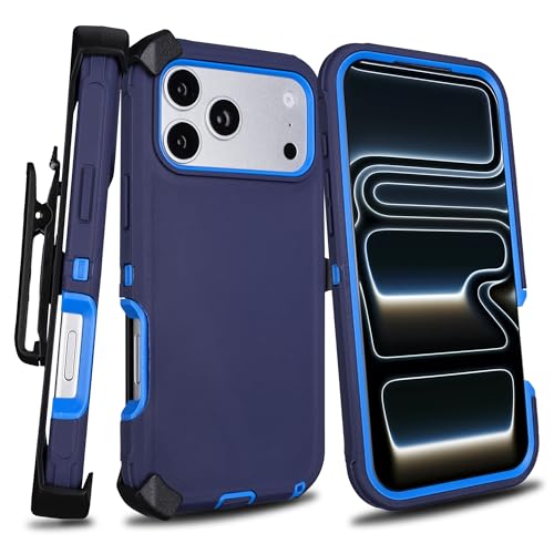 for iPhone 17 Pro Case with Belt Clip Holster & Kickstand, Blue | Anti-Drop, 4 in 1 Heavy Duty Shockproof Protection for iPhone 17 Pro Case Rugged - color: Blue