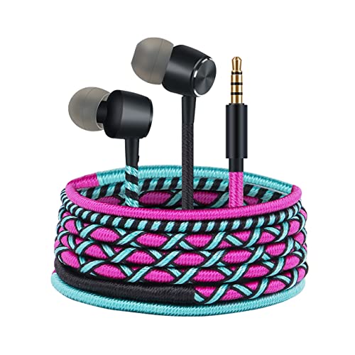 Colorful Fun in-Ear Wired Earbuds Headphones - Braided Earphones with Microphone for Cell Phones MP3 Laptop Tablets Fabric Braided Headset (7#) - color: UH-004MZF-7#