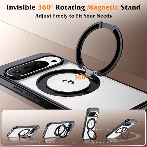 Compatible with Clear Google Pixel 10 Pro XL Case & Google Pixel 9 Pro XL Case 6.8'' with 360° Magnetic Ring Stand [Plating Phone Cases],Black - color: Black, size: Pixel 9 Pro XL & Pixel 10 Pro XL