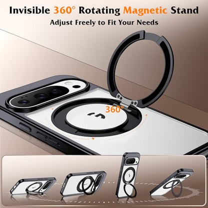 Compatible with Clear Google Pixel 10 Pro XL Case & Google Pixel 9 Pro XL Case 6.8'' with 360° Magnetic Ring Stand [Plating Phone Cases],Black - color: Black, size: Pixel 9 Pro XL & Pixel 10 Pro XL