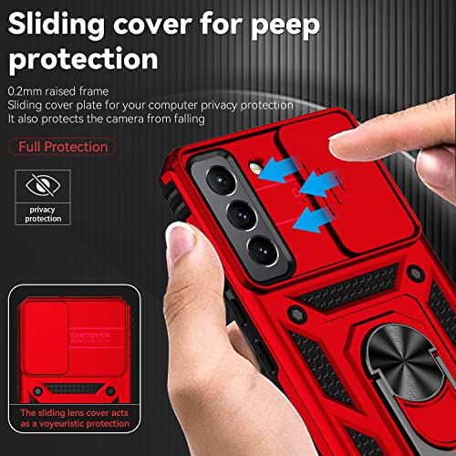 for Samsung Galaxy S22 Case with Camera Lens Cover HD Screen Protector, Dual Layer Military-Grade Drop Tested Magnetic Ring Holder Kickstand Protective Phone Case for Samsung Galaxy S22 5G (Red) - color: Red with camera cover Military-Grade 2nd gen
