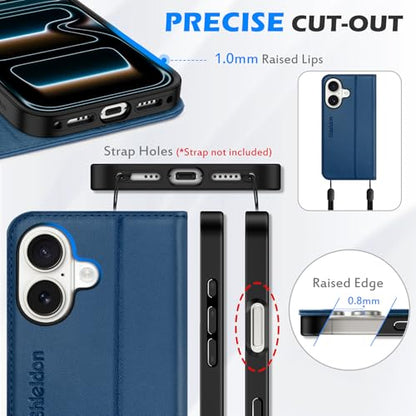 SHIELDON Genuine Leather Wallet Case for iPhone 17 6.3" 2025, Royal Blue | Magnetic Closure, RFID Blocking, Credit Card Holder, Kickstand, Folio Design, Shockproof Phone Cover for Men Women - color: Royal Blue