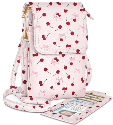 Small Crossbody Phone Purse for Women | Card Slots, Leather Cell Phone Wallet, Adjustable Shoulder Strap, Cross Body Bag for Girls and Ladies, Cute Design - color: Cherry