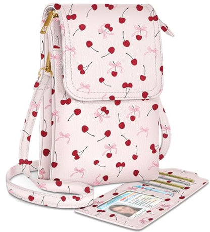 Small Crossbody Phone Purse for Women | Card Slots, Leather Cell Phone Wallet, Adjustable Shoulder Strap, Cross Body Bag for Girls and Ladies, Cute Design - color: Cherry